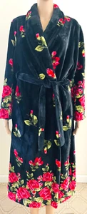 Noir Jasmine Rose excellent condition women’s elegant plush robe Rose motif Sz L - Picture 1 of 6
