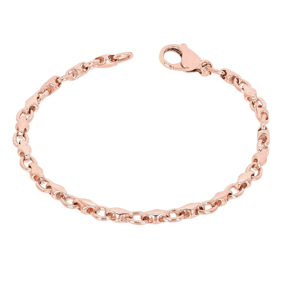 10k Rose Gold Solid Handmade Fashion Link Bracelet 7.5" 4mm 8.6 grams - Image 1 of 4