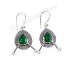 Green Emerald Gemstone 925 Sterling Sliver Drop/Dangle Earrings Jewelry 1.86"