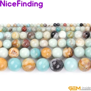 Cuentas redondas naturales de piedras preciosas de amazonita para hacer joyas cuentas sueltas hilo 15" - Imagen 1 de 41