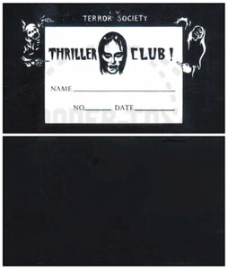 TARJETA DE MEMBRESÍA DEL CLUB DE THRILLER DE LA SOCIEDAD DEL TERROR - REIMPRESIÓN VINTAGE - Imagen 1 de 1