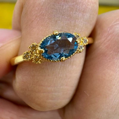 Anillo de plata de ley 925 6x4 mm natural marquesa tanzanita piedras preciosas circonita joya Foto 1 de 4