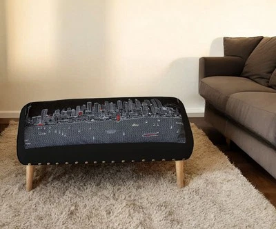 38" Gray Wool and Brown Ottoman - Image 1 of 4