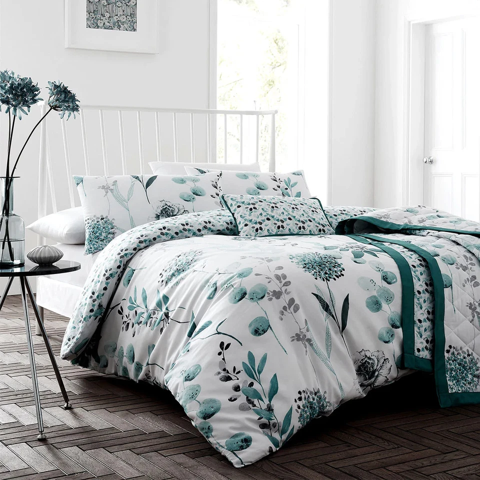 Ink Floral Teal Quilt Cover Set Queen - image 1 of 1