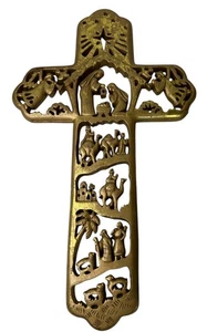 Krippe Wandkreuz 7" x 12" Distressed Blattgold Harz - Bild 1 von 6