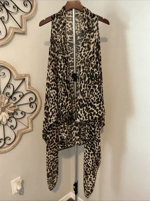 Blusa Chaleco Cascada Frente Abierto Estampado Leopardo Sin Marca Superposición Fluido Talla Única Foto 1 de 4