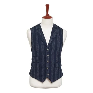 Mens Vest 44R Blue White Striped Wool Lapel Waistcoat Formal Wedding Groom Party - Picture 1 of 9
