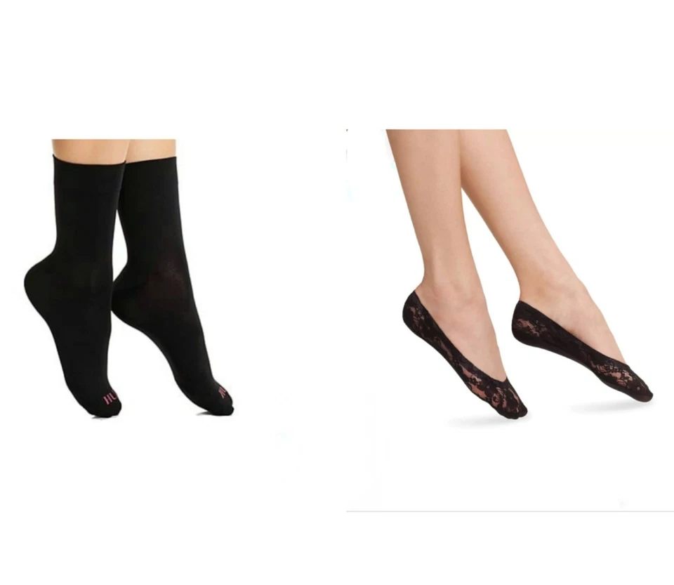 Calcetines Pixie acolchados y forrados borde perfecto de encaje tono para mujer talla única negros paquete de 4 Foto 1 de 4