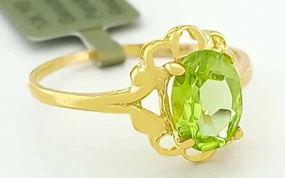 GENUINE 1.55 Cts PERIDOT RING 10K YELLOW GOLD - Free Certificate Appraisal - NWT - Image 1 of 4