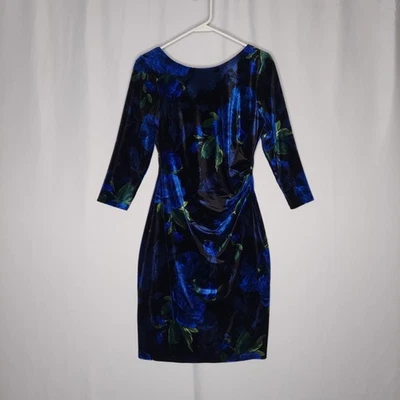 Бархатное платье Jessica Howard 10 с темным цветочным узором рукав 3/4 декольте 90-е - Изображение 1 из 4