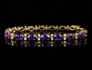 7CT Oval Cut Lab Created Amethyst Women's Tennis Bracelet 14K Yellow Gold Finish - Picture 1 of 3