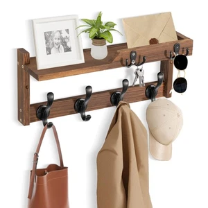 Coat Rack Wall Mount with Shelf, Coat Hanger Wall Mount with Key Hooks and Ma... - Picture 1 of 7