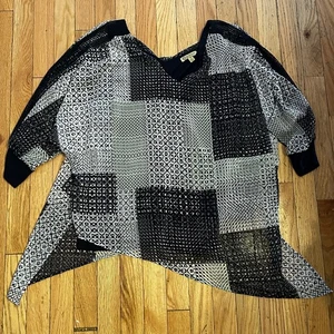 Democracy Bluse dunkelblau bedruckt asymmetrischer Saum Größe M - Bild 1 von 2