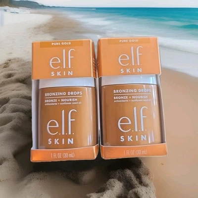 x2 e.l.f. SKIN Bronzing Drops, Liquid Bronze in Pure Gold 1 Fl Oz/ 30ml NEW - Image 1 of 4