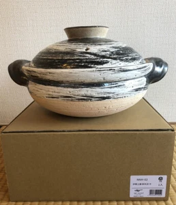 NAGATANIEN 27cm IGA Donabe 2-3ppl Earthenware Pot Clay Marble Made in Japan - Picture 1 of 5