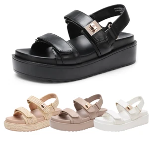 Women Low Wedge Platform Wedge Sandals Ankle Strap Open Toe Casual Sandals - Picture 1 of 36