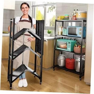 4 Tier Storage Shelves Unit, Foldable Garage Shelving Metal Wire 4 Tire Shelf - Picture 1 of 7