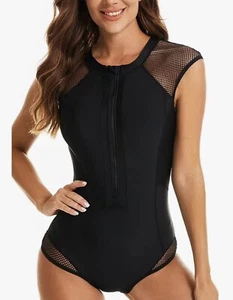Women's One Piece High Neck Sleeveless Bathing Suits Zipper Rash guard Sz Xxl - Picture 1 of 2