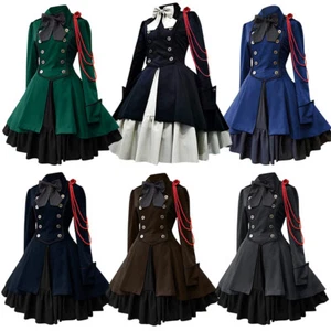 Retro Bow Ruffle Women's Gothic PLY Dress Girl Cosplay Clothing Costume Skirt - Picture 1 of 28