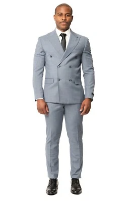 Traje ajustado doble pecho pizarra azul gris para hombre 2 botones solapa pico AZAR HOMBRE Foto 1 de 4