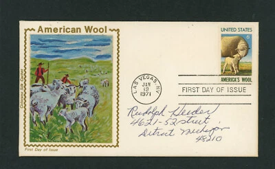 1971 FDC Scott # 1423 1st Colorano "Silk" Cachet VF Cover Wool Mellone Cat $250 - Image 1 of 2