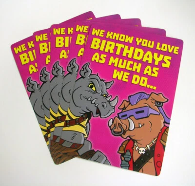 Bebop & Rocksteady 5x7" Juego de 5 Tarjetas de Cumpleaños Planas TMNT Fiesta Tortugas Ninja Foto 1 de 4