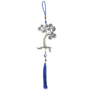 Turkey Blue Evil Eye Tree Feather Tassel Amulet Lucky Charm Wall Hanging Pendant - Picture 1 of 5