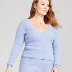 NWT Charter Club Luxury Womens Blue Lupine Cashmere Ribbed V Neck Top 0X PLUS - Picture 1 of 7