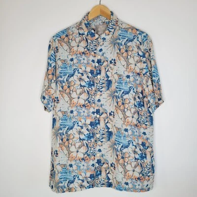 Camisa MARGARITAVILLE Floral Abotonada Talla XL Seda Lino Neutro Aloha Tropical Foto 1 de 4