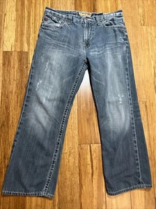 Big Star Pioneer 34x27 Boot Cut Low Rise Thich Sitch Blue Jeans Distressed - Picture 1 of 11