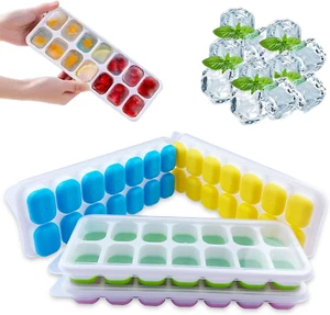 4 Vaschette Stampo per Cubetti di Ghiaccio Con Coperchio in Silicone Senza Bpa - Foto 1 di 7