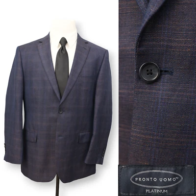 PRONTO UOMA PLATINUM mens multicolor plaid sport coat suit jacket blazer 44L - Image 1 of 4