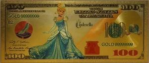 Cinderella Disney Princess $100 Novelty 24K Gold Foil Plated Note Bill GFN64 - Picture 1 of 2