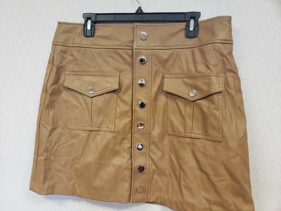 Precio de venta sugerido por el fabricante $70 INC falda de cuero sintético tostado talla 14 Foto 1 de 2