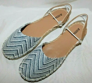 JUST FAB Shoe Dazzle Closed Toe Espadrille Flat Shoes Size 7.5 Blue White Flat - Picture 1 of 5