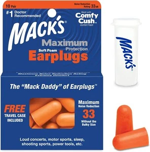 Mack’s Maximum Protection Soft Foam Earplugs – 10 Pair, 33 dB Highest NRR - Picture 1 of 8