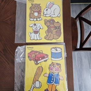 2 Vintage Playskool Wooden Puzzles - My Pets, My Toys - Picture 1 of 11
