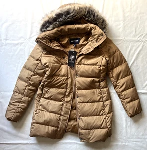 New! Lands End Hyper Dry Women XS 600 Down Tan Puffer Winter Coat Hooded - Picture 1 of 11