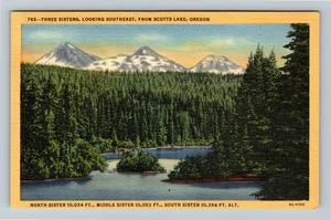 Scotts Lake OR-Oregon, Three Sisters Vintage Souvenir Postcard - Picture 1 of 2
