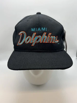 Sombrero Negro Doble Script Vintage Años 90 Miami Dolphins Deportes Especialidades Snapback Foto 1 de 4