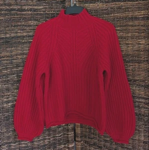 Stine Goya Nicholas Wool Lantern Sleeve Mock Neck Sweater Medium Red Chunky Knit - Picture 1 of 6