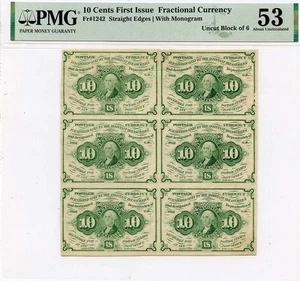 First Issue 10 Cents Fractional Currency Sheet Fr#1242 PMG AU53 6 notes - Picture 1 of 2