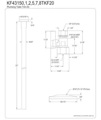 Kingston Brass KF43157TKF20 Trimscape Toilet Supply Kit, 1/2  FIP x 3/8  OD Comp - Image 1 of 3
