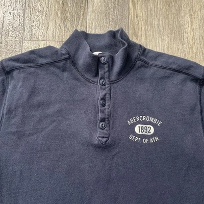 Sudadera Abercrombie & Fitch Para Hombre XL 1/4 Henley Botón Azul Polar Muscular Foto 1 de 4
