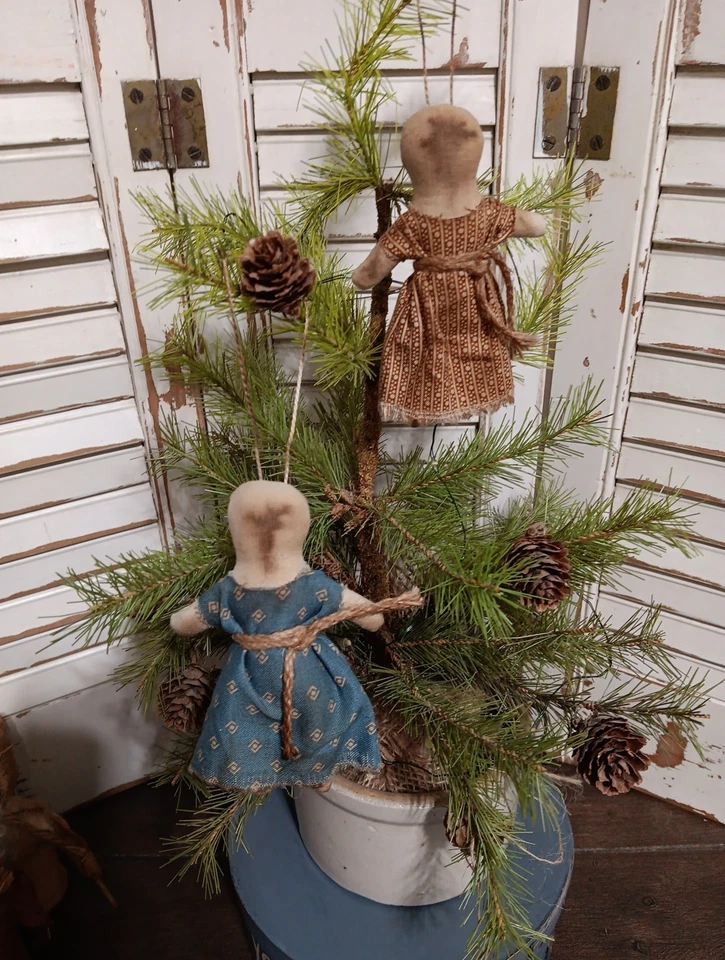 Primitive Folk Art Prarie Doll Ornaments Cupboard Set 2 - Image 1 of 1