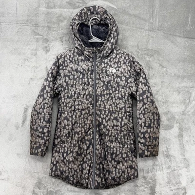 Girls North Face Mossbud Swirl Hooded Parka Jacket Coat Grey Size L Reversible - Image 1 of 4