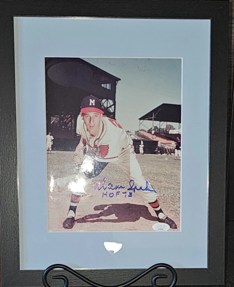 Warren Spahn HOF Milwaukee Braves Signed Framed 8x10 photo JSA COA  - Image 1 of 2
