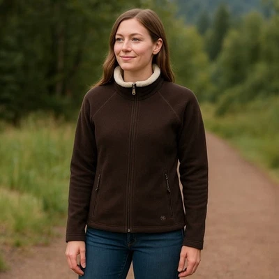 Chaqueta polar de lana marrón Mountain Hardwear para mujer L cremallera completa forrada de sherpa caminata Foto 1 de 4