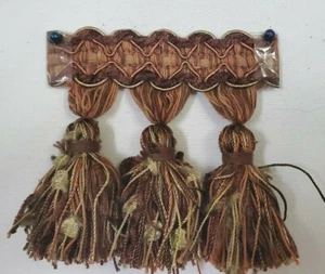 5 yards High Quality Chenille Tassel Fringe Trim Lavish Java Brown Cinnamon Gold - Picture 1 of 5