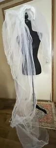 Bridal Headband Veil White Two Tier Wedding Long Comb - Picture 1 of 13